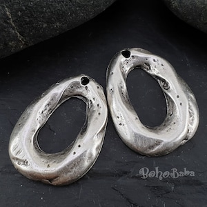 Silver Teardrop, Hoop Pendant, Teardrop Loop, Silver Loop Charms, Silver Jewelry, Hammered Teardrop Pendant, Silver Earrings, 2 Pc