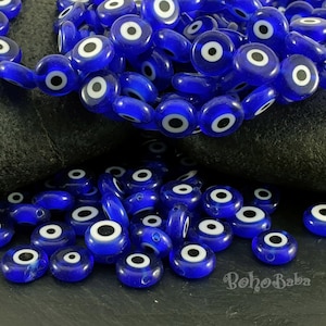 Blue Evil Eye Beads, 10mm Glass Beads, Lampwork Evil Eye Beads, Evil Eye Jewelry, 15Pc