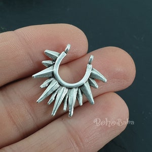 Antique Silver Plated Sun Ray Charms, 2Pc