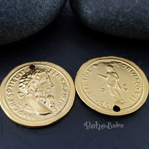 Greek Coin Pendant, Gold Coin Charm, Gold Greek Pendant, Large Coin Pendant, Greek Coin Medallion, Medallion Necklace, 1 Pc