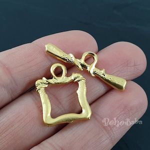 Gold Toggle Clasp Set, Gold Loop Clasp, Tibetan Necklace Clasp, Clasp Findings, Gold Jewelry