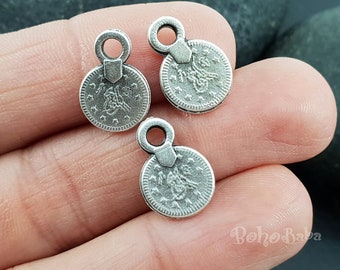 Antique Silver Plated Mini Coin Charms Turkish Coin Pendants 10x15mm 12pc