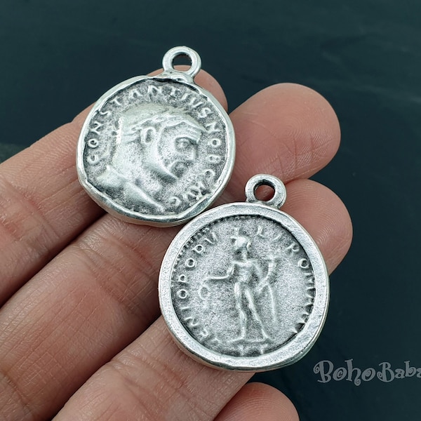 Greek Coin Pendant, Silver Coin Pendant, Silver Greek Pendant, Coin Pendant, Greek Coin Medallion, Roman Coin Charm, Silver Jewelry, 1 Pc