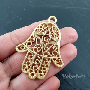 Gold Plated Hamsa Pendant, Filigree Hamsa Hand Charm, Hamsa Findings
