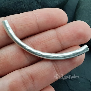 1 Pc, Hammered Tube Spacer, Silver Tube Slider, Curved Tube Beads, Silver Tube Beads, Spacer Tubes, Tube Jewelry, Bracelet, Necklace Tube