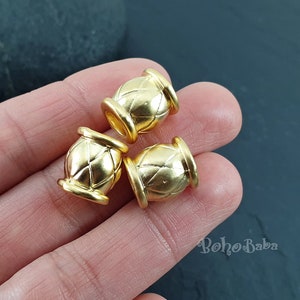 Large Gold Beads, Tribal Tube Beads, Gold Mala Beads, Large Hole Beads, Gold Barrel Spacer Bead, 1 Pc