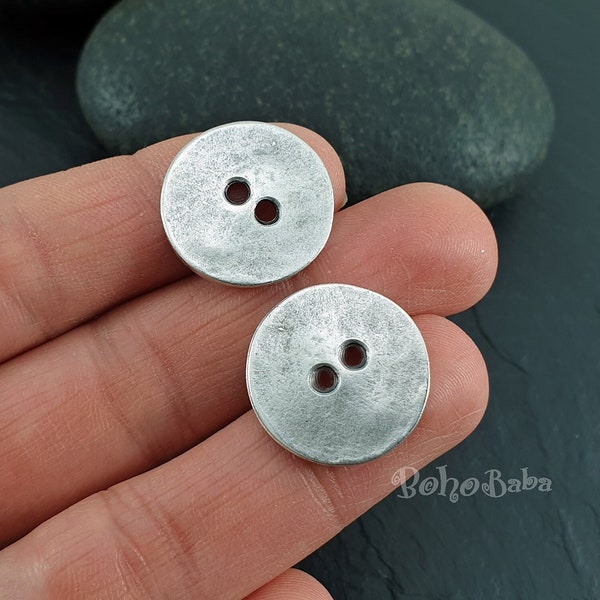 Large Silver Buttons, Silver Plated Button Charms, Metal Buttons, Rustic Button Connectors, Bracelet Clasp, Jewelry Components, 2pc