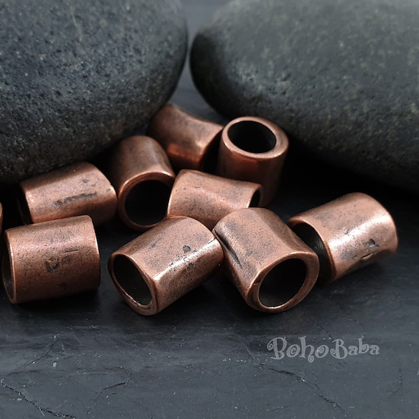 Copper Spacer Beads, Tube Beads, Copper Plated Beads, Copper Tube Beads, Jewelry Spacers, Large Hole Beads, Spacer Bead, Barrel Spacers, 4pc