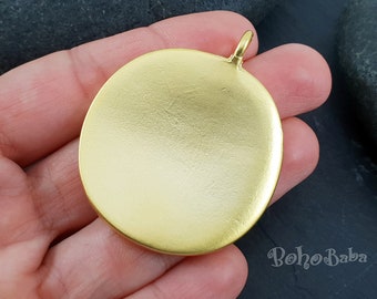 Large Gold Disc Pendant, Simple Disc Pendant, Large Coin Charm, Round Disc Pendant, Heavy Disc Pendant, 1 Pc