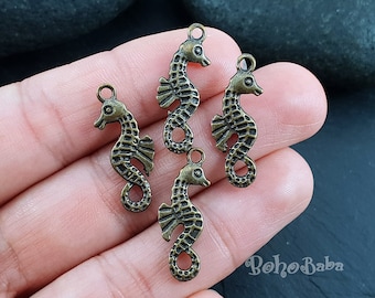 Bronze Seahorse Charms, Antique Plated Pendants, Jewelry Supplies (4 Pc)