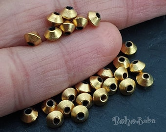 Mini Saucer Beads, Saucer Spacer, Round Beads, Gold Spacer Bead, Gold Beads, Jewelry Spacers, Bicone Spacer Beads, Gold Plated Jewelry, 25Pc