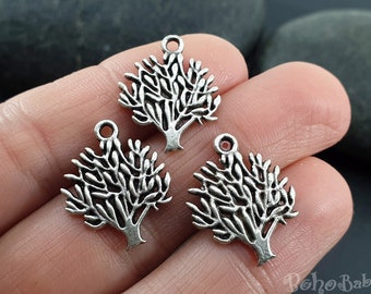 Silver Tree  Charms, Tree of Life Charms, Silver Tree,  Silver Findings, Silver Plated Jewelry, 5Pcs
