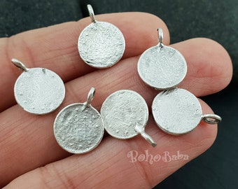 Silver Coin Charms, Mini Coin Charms, Turkish Coin Charms, Rustic Ottoman Coin Pendants, Coin Jewelry Findings, 8 Pc