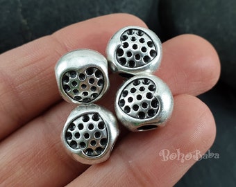 4 Silver Spacer Beads, Round Beads, Silver Plated Beads, Silver Jewelry Spacers, Large Hole Beads, Spacer Beads, Oval Spacer Beads