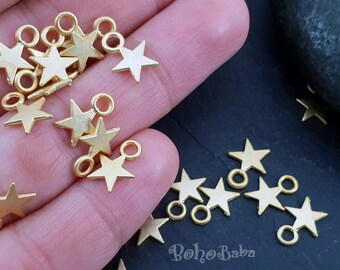 Gold Star Charms, Mini Star Drop Charms, 20 Pc