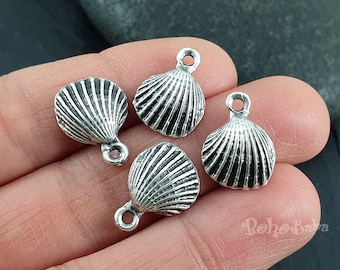 Encantos de concha de plata, mini encantos de concha, 6 piezas