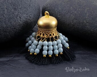 Black Mini Cotton Tassel, Tassel Findings, Boho Tassel Pendant, Tassel Bracelet, Gold Plated Jewelry, Mini Tassels, Earring Tassel, Bohemian