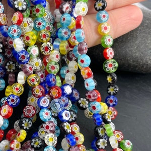 Murano Style Millefiori Beads, 6mm Flat Round Beads, Handmade Colorful Glaze Beads, 1 Strand (64 Beads)