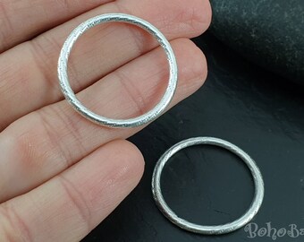 Silver Hoops, Plain Hoop Rings, Textured Hoop Charms, Circle Pendant, Loop Connector, Silver Ring, Round Link Connector, Large Closed Rings