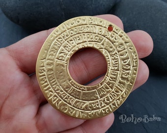 Gold Phaistos Disc Pendant, Large Gold Coin Pendant, Gold Greek Pendant, Hoop Medallion, Medallion Necklace, Large Loop Pendant, 1 Pc