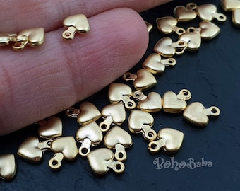 Tiny Heart Charms, Gold Heart Charms, Mini Heart Charms, Gold Heart Jewelry, Mini Gold Charms, Tiny Gold Charms, Gold Heart, 25 Pc