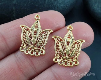 Gold Plated Tribal Charms, Chandelier Earring Charms, Multi Loop Connectors, 2Pc