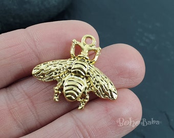 Gold Bumblebee Charms, Large Gold Bee Charms, Bumblebee Pendant, 2 Pc