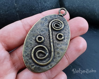 1 Pc, Large Oval Pendant, Bronze Plated, Bohemian Jewelry, Bronze Jewelry, Large Bronze Pendant, Tribal Pendant, Ethnic, Tribal Jewelry