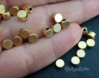 Mini Disc Slider Beads, Disc Charms, Disc Bracelet, Round Gold Spacer, Dainty Necklace, Gold Jewelry, Round Spacer, 10 Pc