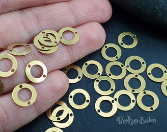 Mini Brass Hoop Connectors, Two Hole Loop Connectors, Circle Connectors, 10mm, Brass Circle, Geometric Jewelry, Raw Brass Connector, 40 Pc