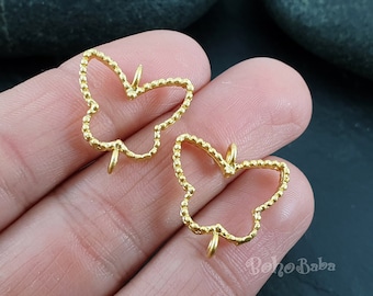 Gold Butterfly Charms, Butterfly Connector Findings, 2 Pc