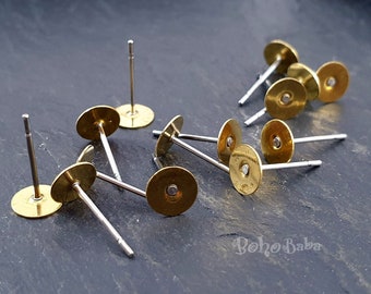 Postes de pendiente de almohadilla plana de 6 mm, postes de oreja de acero inoxidable, pernos de pendiente, espacios en blanco de perno de oreja de latón crudo, hallazgos de pendiente, 40Pc