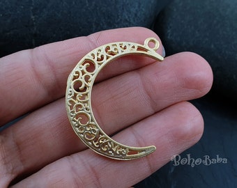 Crescent Pendant, Tribal Crescent, Moon Earrings, Gold Crescent, Tribal Pendant, Large Crescent, Tribal Jewelry, Crescent Earrings, 2 Pc