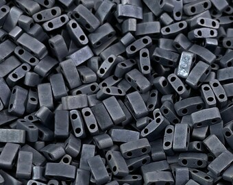 Miyuki Half Tila Beads, HTL-2001, Matte Gunmetal, 5 Grams