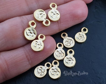 Gold Om Charms, Om Coin Charms, Round Om Symbol Drop Charms, Rustic Tibetan Jewelry, Yoga Aum, Gold Coins, Coin Findings, Coin Charms, 10 Pc