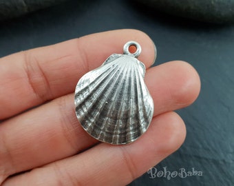 Dijes de concha de plata, dijes de concha de sirena de plata, dijes de concha de almeja, 2 piezas