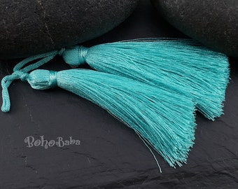 Turquoise Silk Tassels: Handmade Jewelry Supplies, 80mm (2pc)