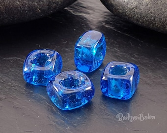 Perles au chalumeau turc, perles de cube de verre bleu, perles de mauvais œil, perles carrées en verre faites à la main, perles de collier