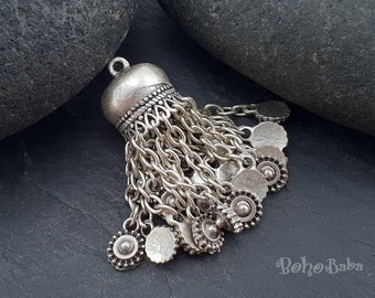 Antique Silver Plated Chain Tassel: Mini Tribal Coin Charms