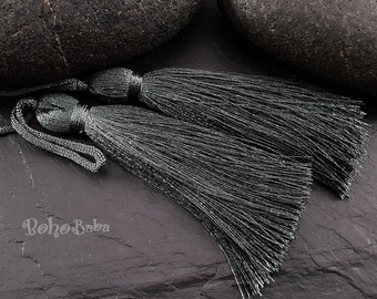Dark Gray Tassel, Silk Tassel, Thread Tassel, Tassel Findings, Tassel Necklace, Jewelry Supplies, Tassel Jewelry, 2pc