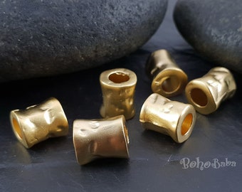 Large Hole Beads, Gold Spacer Beads, Tube Beads, Gold Plated Beads, Gold Tube Beads, Jewelry Spacers, Spacer Beads, Barrel Beads, 4Pc