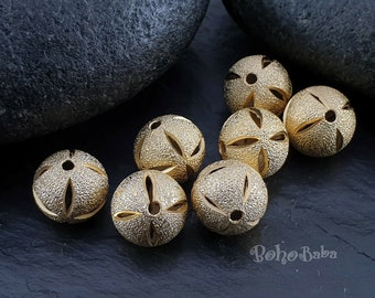 Large Gold Beads, Gold Ball Beads, Large Mala Beads, Tribal Round Spacer Beads, 2 Pc