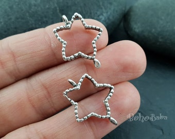 Antique Silver Plated Star Connector Charms, 2pc