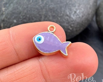Shiny Gold Plated Enamelled Fish Charms, Red Enamel Fish Charms, 2 Pc
