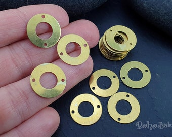 Brass Hoop Connectors, Two Hole Loop Connectors, Circle Connectors, 16mm, Brass Circle, Geometric Jewelry, Raw Brass Connector, 20 Pc