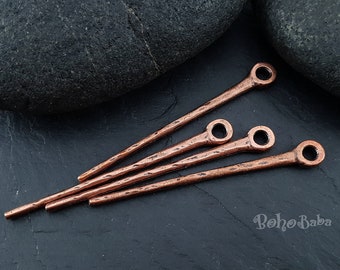Copper Bar Charms, Bar Jewelry Findings, Copper Rod Charms, Long Bar Charms, Rustic Bar Charms, Jewelry Component, Copper Bar Pendant, 4Pc
