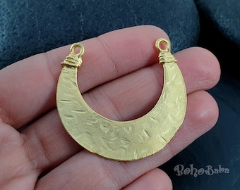 Gold Crescent Pendant, Tribal Crescent Pendant, Crescent Charm, Large Crescent, Hammered Crescent, Crescent Connector, Tribal Jewelry