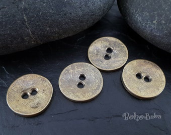 Large Bronze Buttons, Bronze Plated Buttons, Button Charms, Metal Buttons, Rustic Button Connectors, Bracelet Clasp, 2Pc