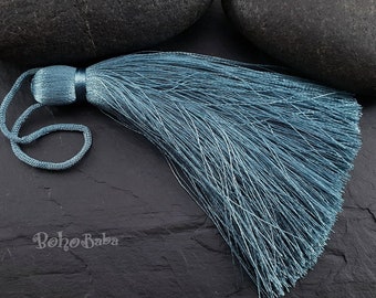 Slate Gray Teal Silk Tassel, Large Tassel, Silk Tassel, Thread Tassel, Tassel Findings, Tassel Jewelry Supplies, Tassel Jewelry, 1pc