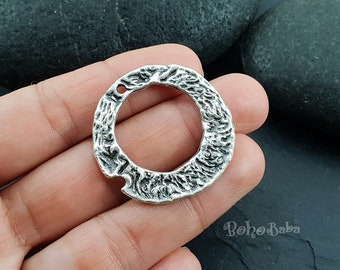 Silver Hoop Charms, Round Silver Loop Pendant, Silver Disc Pendant, 2pc